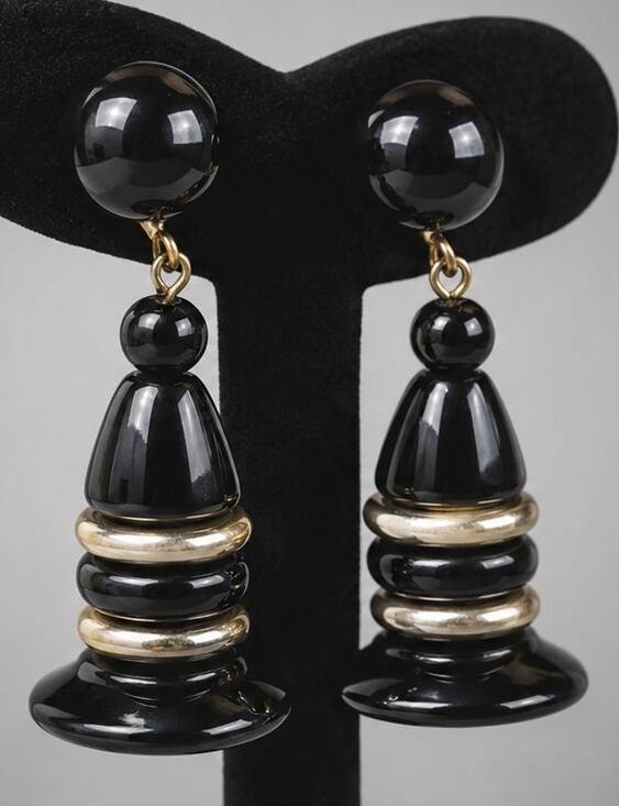 Unbranded Jewelry - Vintage Black & Silver Mid-century Long Dangle Screw Back Earrings Lucite sb-32
